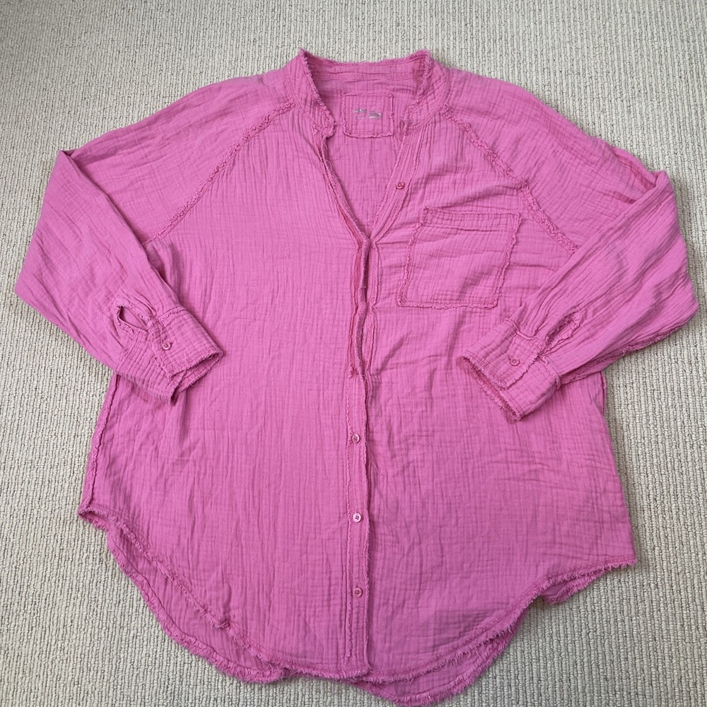 Aerie Women's Medium Coverup Shirt Gauzy Button Front Lightweight Pink